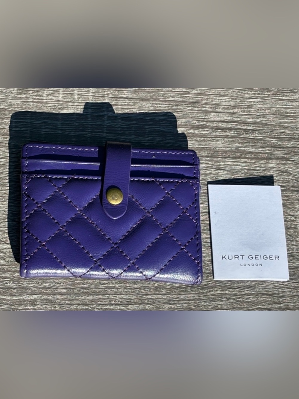 Kurt Geiger Purple Quilted Card Holder with Snap